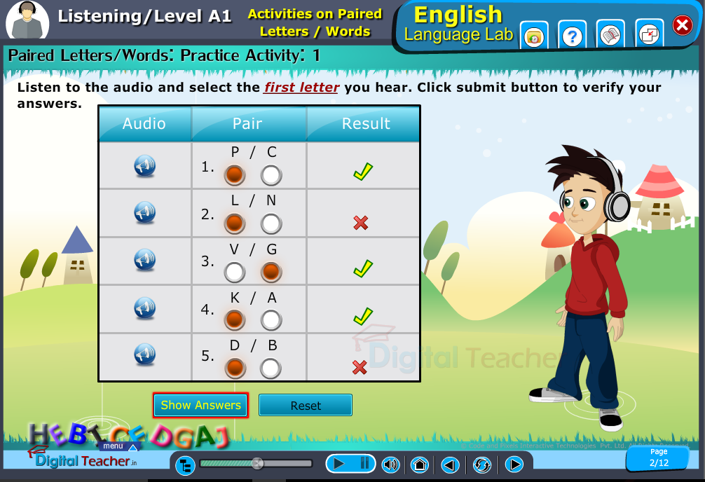 Paired english letters or words practice activity.